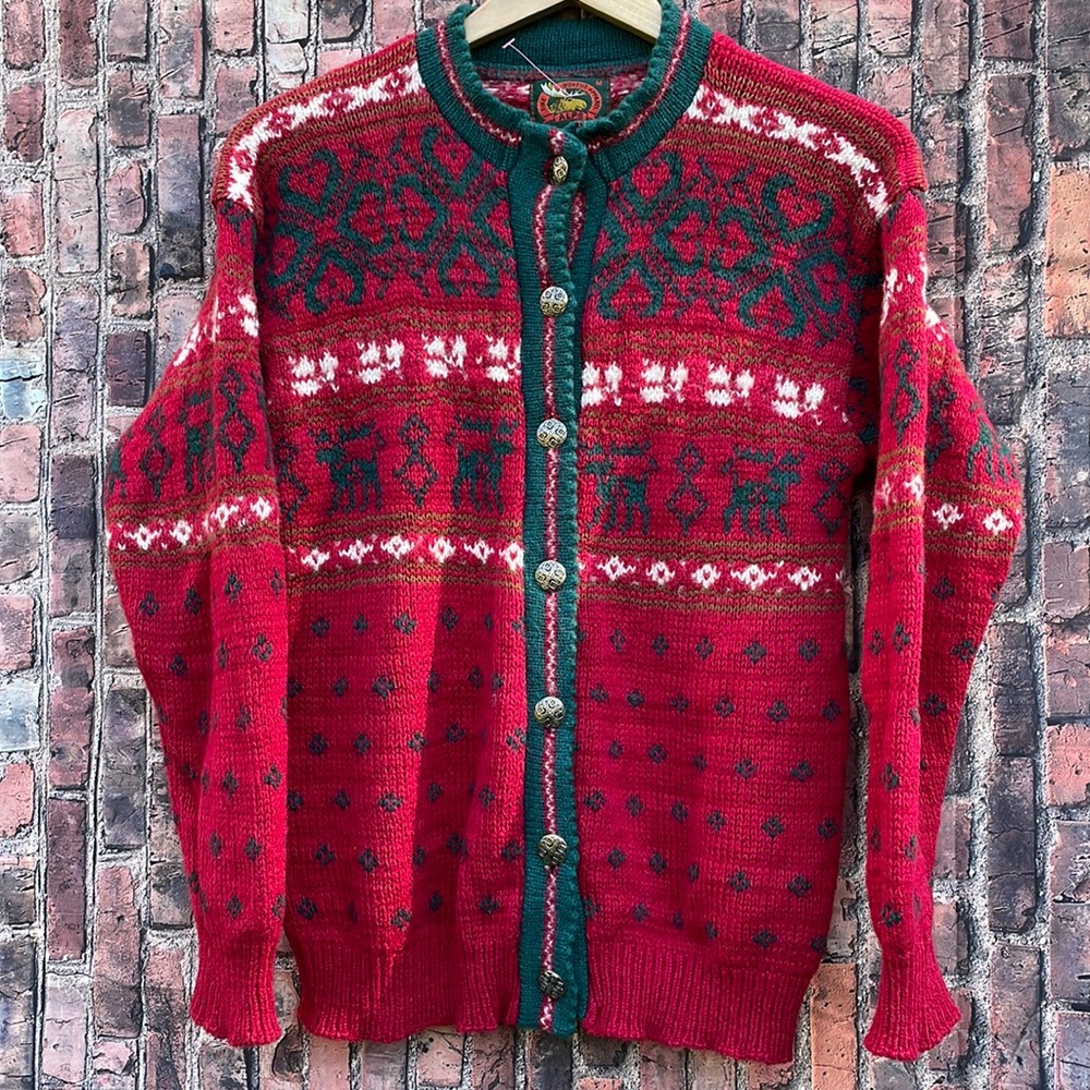 Vintage ALPS European Wool cotton Blend Knit Cardigan size medium